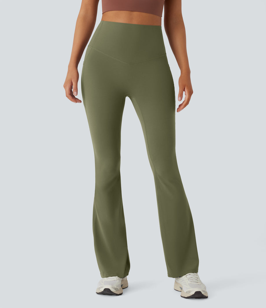 Halara UltraSculpt™ High Waisted Tummy Control Pocket Shaping Yoga Bootcut Leggings - Grass Grey Green