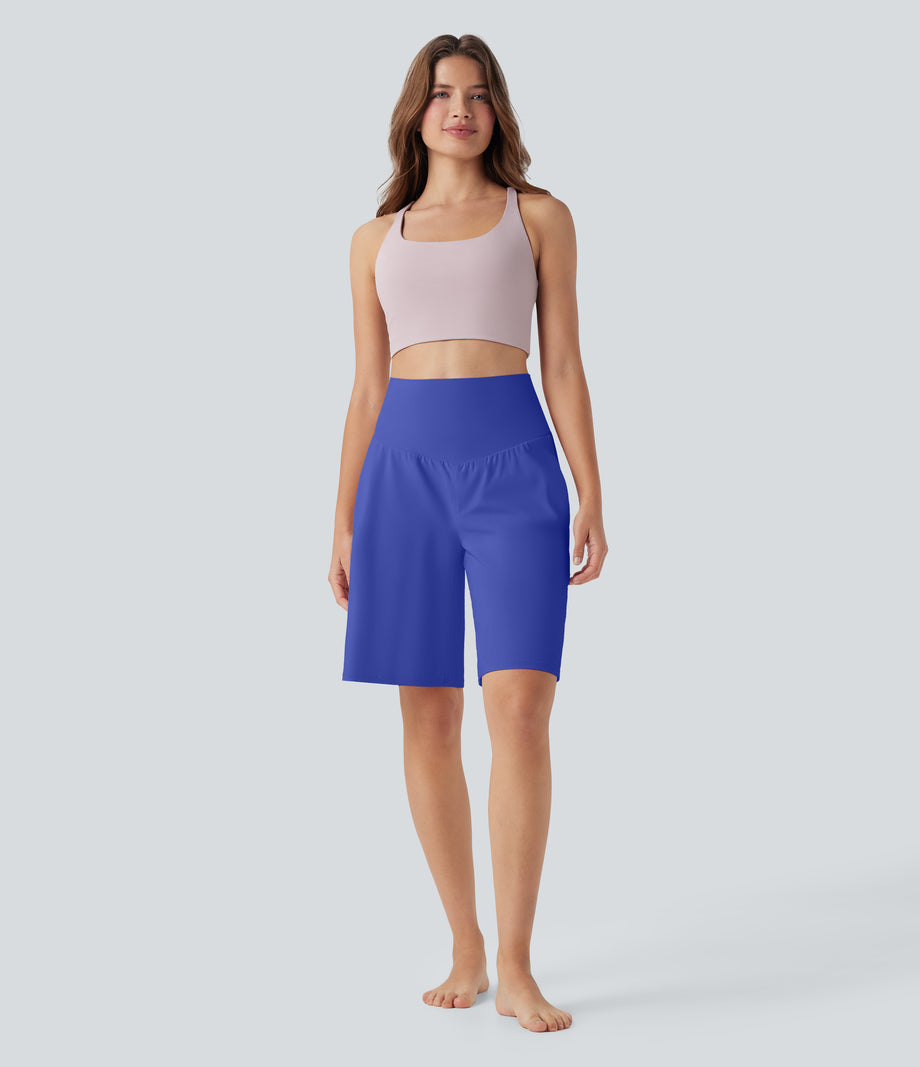 SoftlyZero™ Airy High Waisted Pockets Cool Touch Yoga Bermuda Shorts - Aster Blue