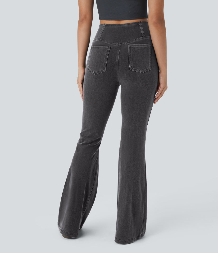 Halara Flex™ High Waisted Crossover Pocket Cool Touch Washed Casual Jeans - Coal Black Denim