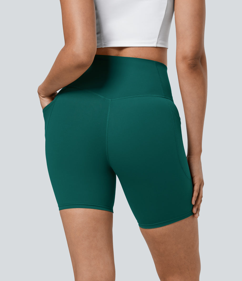 Halara UltraSculpt™ High Waisted Tummy Control Pocket Shaping Training Biker Shorts 7'' - June Bug