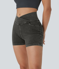 Halara Flex™ High Waisted Crossover Pocket Denim Casual Shorts 3" - Hemp Rope Black Denim