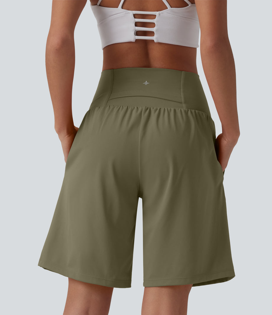 SoftlyZero™ Airy Super High Waisted 2-in-1 Cool Touch Yoga Shorts 9" with Pockets - Withered Green