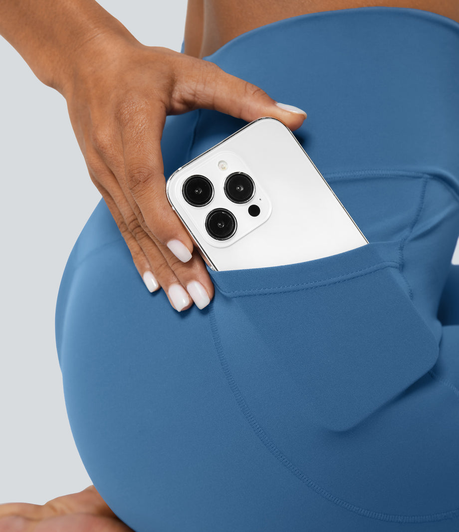 SoftlyZero™ Crossover Pocket Plain Leggings-UPF50+ - Gloomy Blue