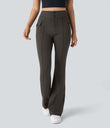 High Waisted Side Flap Pocket Flare Casual Cargo Pants - Hazelnut Black