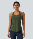 Halara UltraSculpt™ Round Neck Crisscross Back Running Tank Tops DD-F Cups - Deep Woodland Green