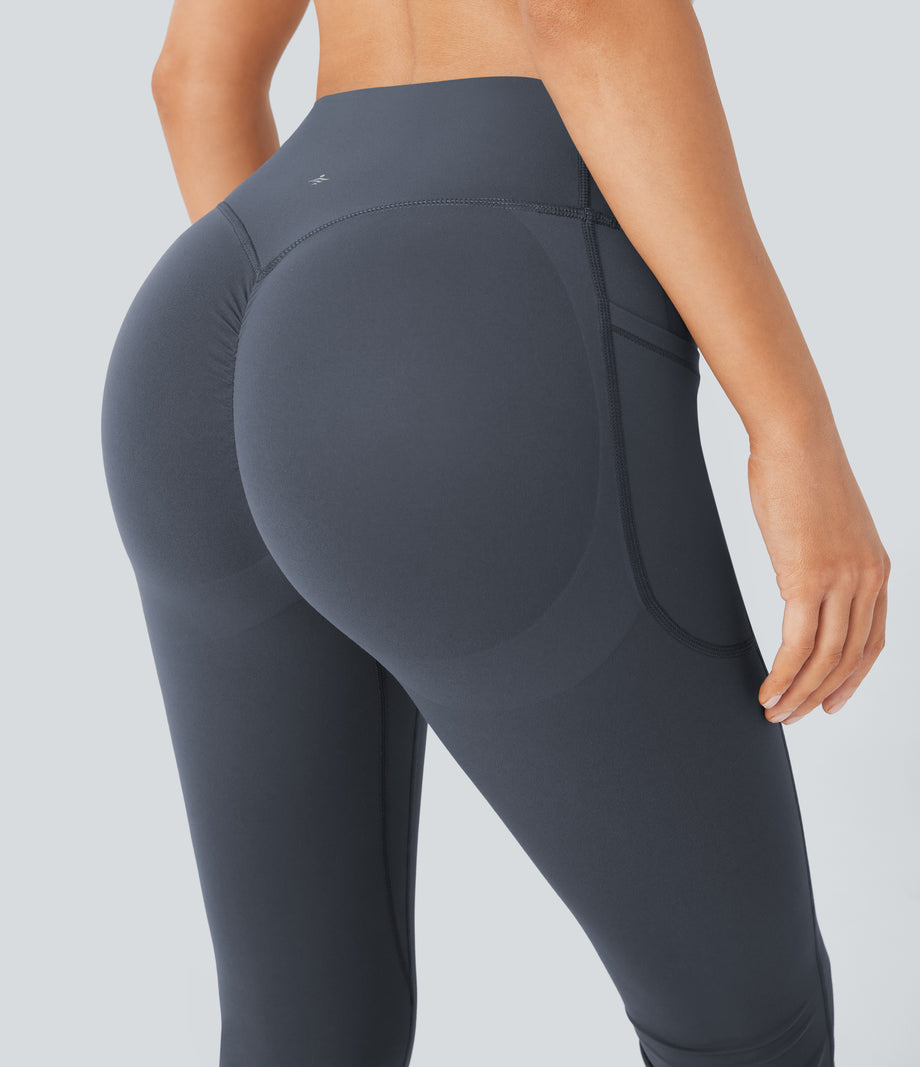 Halara UltraSculpt™ High Waisted Scrunch Butt Lifting Tummy Control Pocket Shaping Yoga Bootcut Leggings - Silent Blue