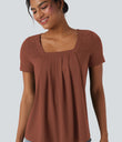 Square Neck Short Sleeve Casual Top - Maple Syrup