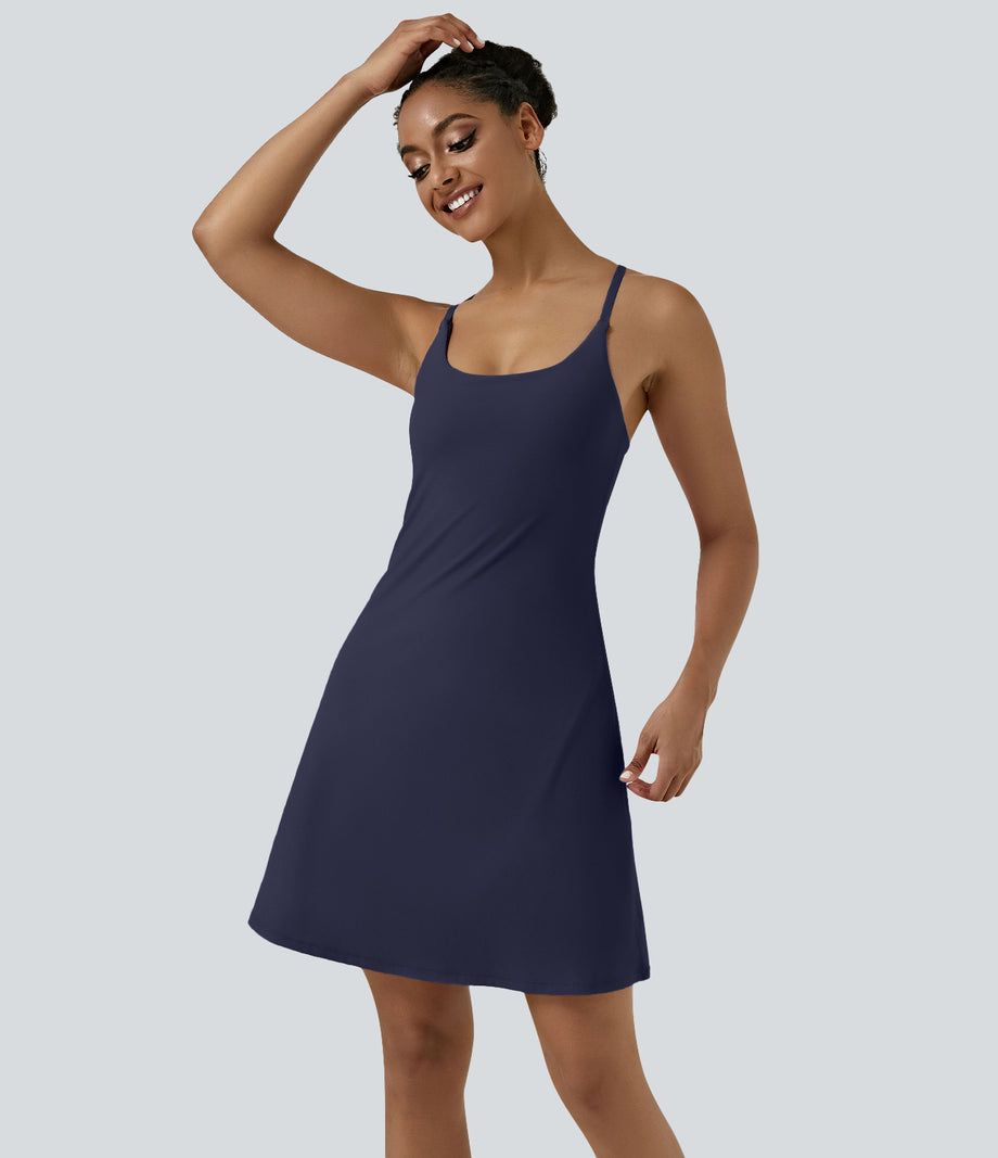 SoftlyZero™ Airy Cut Out 2-in-1 Pocket Cool Touch Longer Active Dress-UPF50+ - Peacoat