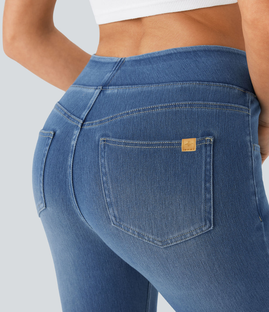 Halara Flex™ High Waisted Pockets Washed Casual Bootcut Jeans - Denim Dark Blue