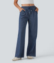 Halara Flex™ Low Rise Drawstring Wide Leg Sparkle Casual Sweatpants Jeans with Pockets - Tide Blue Denim