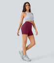 Halara UltraSculpt™ High Waisted Scrunch Butt Lifting Tummy Control Pocket Shaping Workout Biker Shorts 5'' - Red Plum