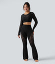 Halara UltraSculpt™ High Waisted Tummy Control Contrast Lace Yoga Flare Leggings with Pocket - Black