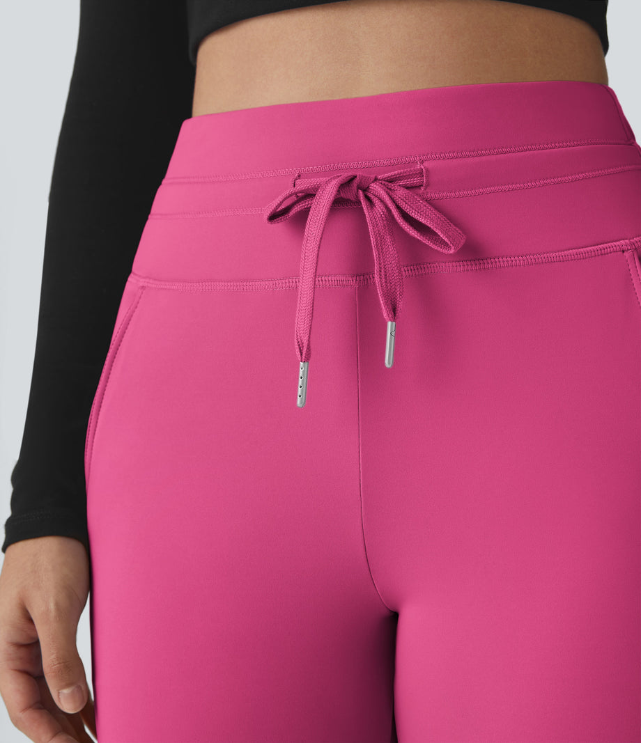 SoftlyZero™ Plush High Waisted Drawstring Pocket Plain Full Length Joggers - Fuchsia Purple