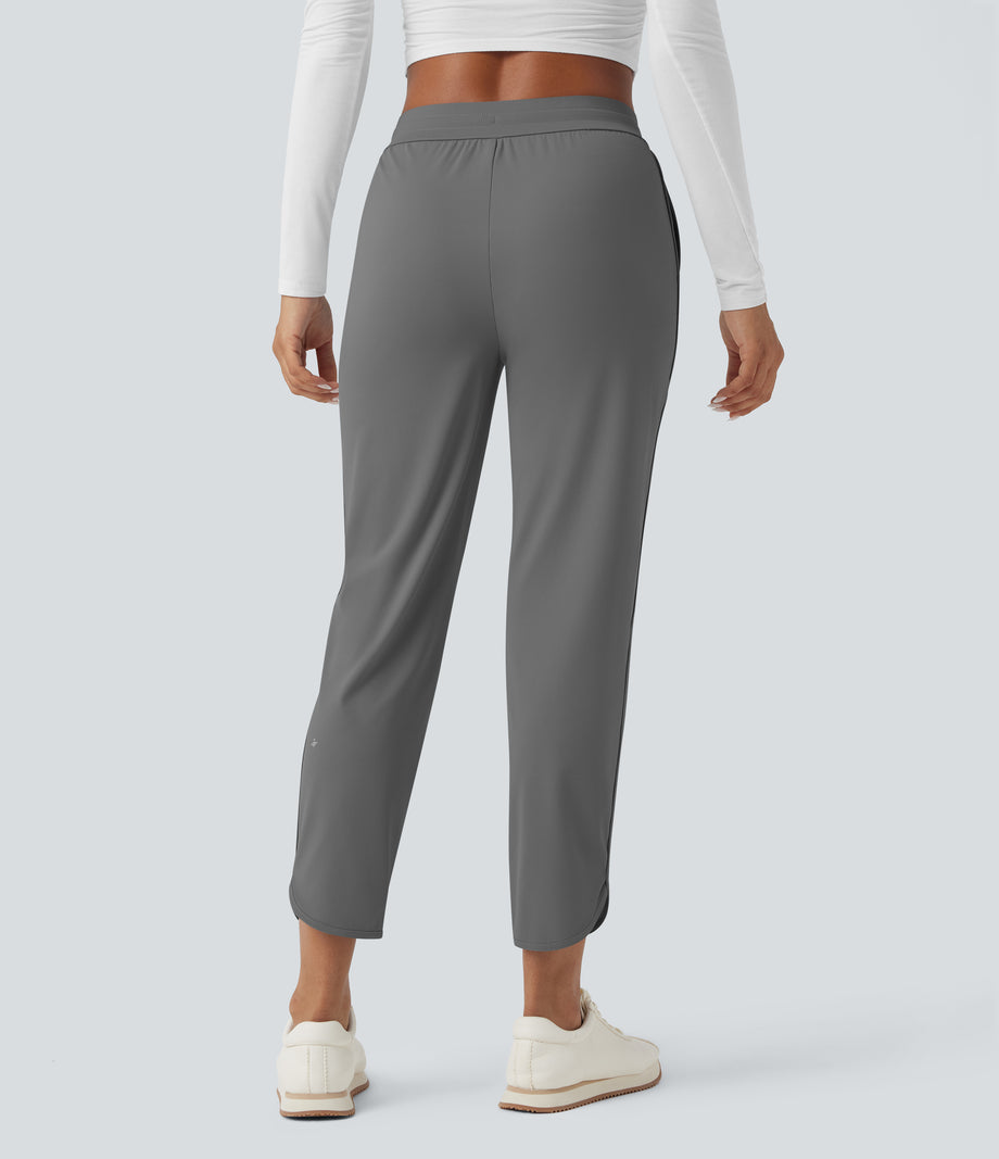 Mid Rise Drawstring Curved Hem Quick Dry Golf Tapered Pants with Pockets-UPF40+ - Steel Gray
