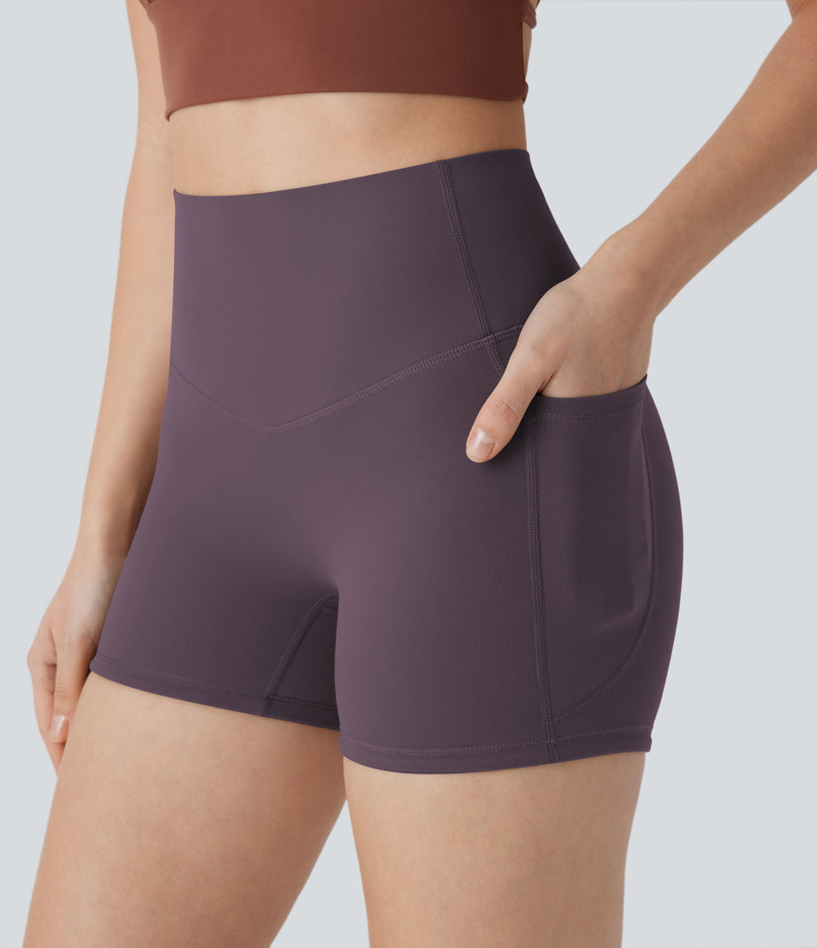 Halara UltraSculpt™ High Waisted Tummy Control Pocket Shaping Training Biker Shorts 3'' - Night's Purple