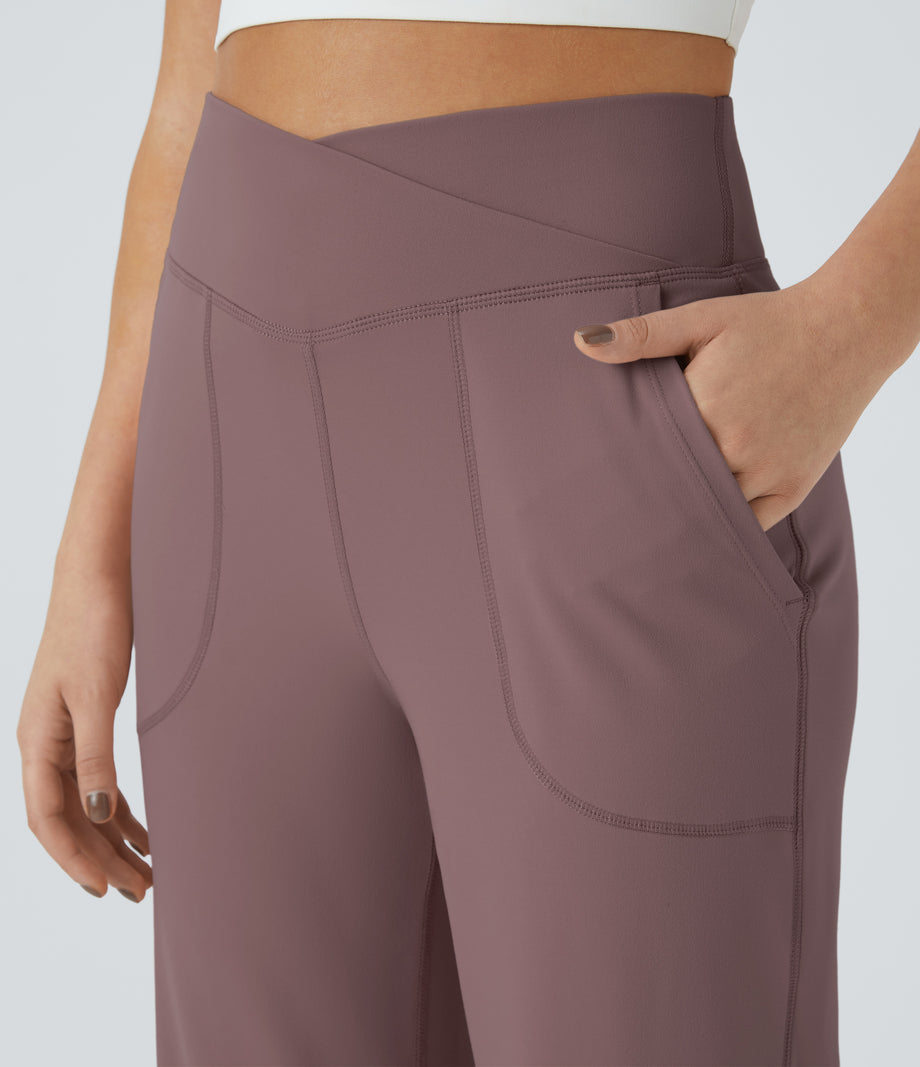 DayStretch Crossover Pocket Hem Wide Leg Yoga Pants-Smile - Purple Sandalwood