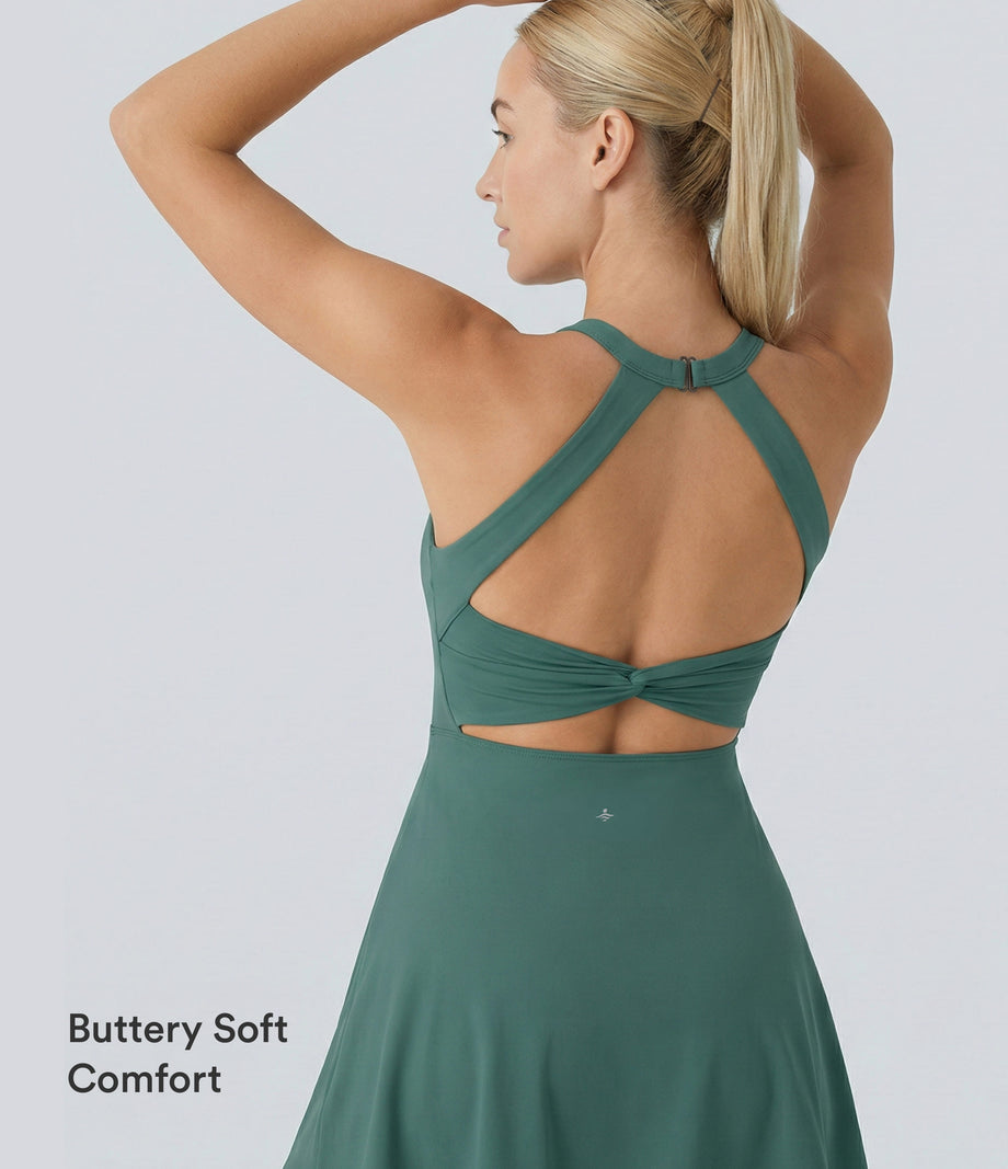 Backless Twisted Active Dress - Blue Spruce