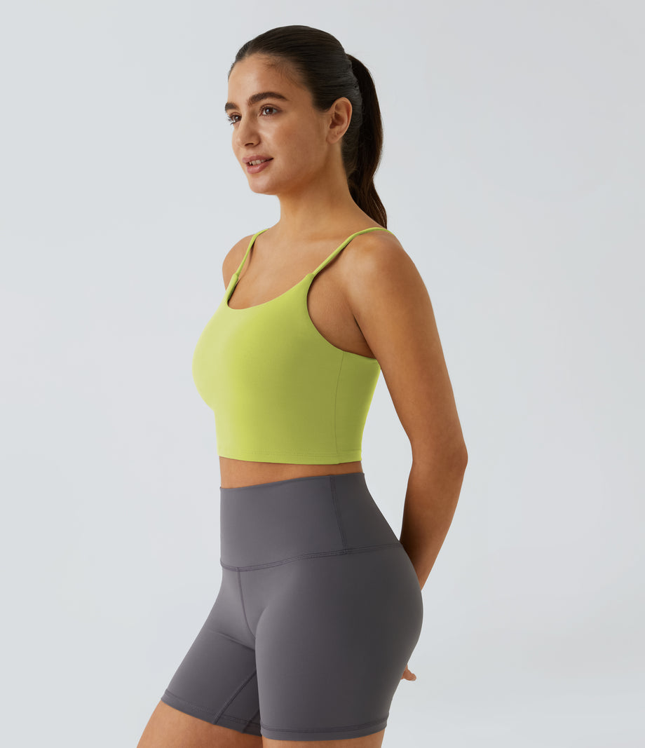 Basic Padded Workout Cropped Low Support Tank Top A-D Cups - Shadow Lime