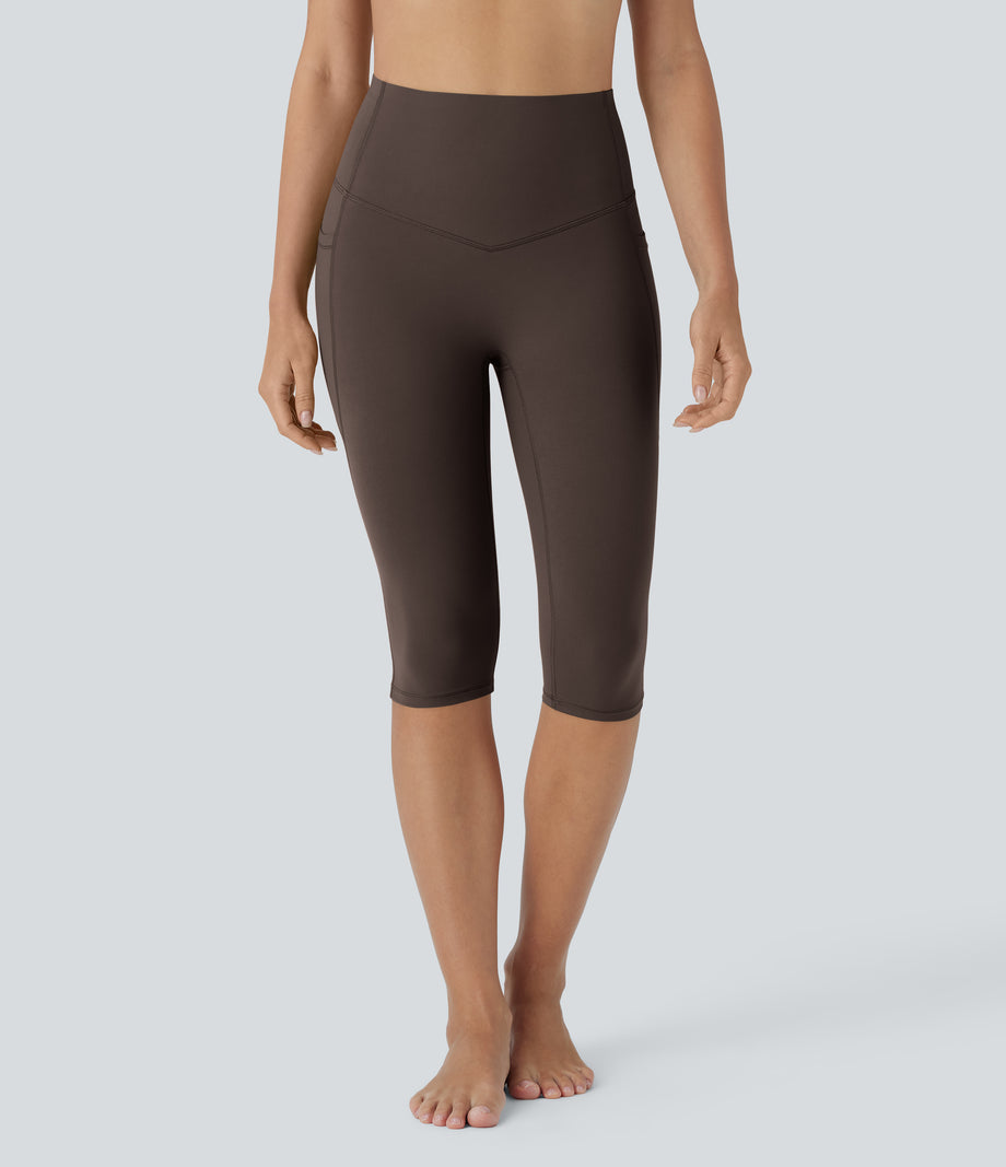 Halara UltraSculpt™ High Waisted Tummy Control Pedal Pusher Yoga Leggings with Pockets - Hot Fudge