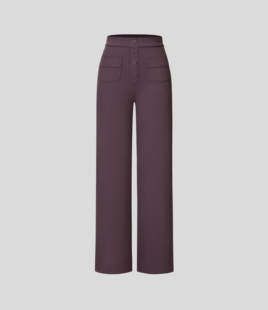 DayStretch High Waisted Pockets Straight Leg Casual Pants - Dusky Evening purple