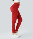 DayStretch High Waisted Cargo Pocket Skinny Yoga Leggings - Valiant Poppy