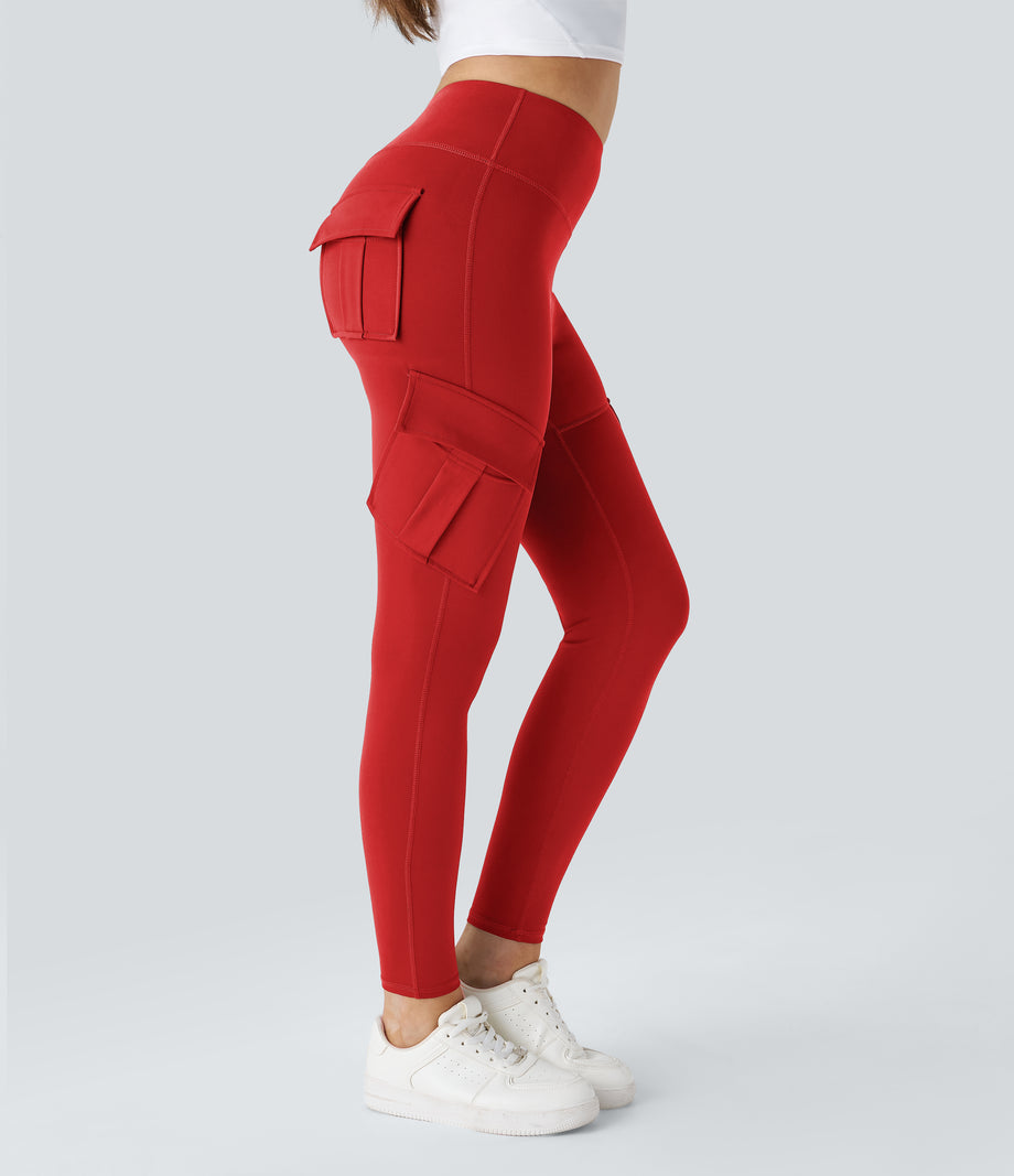 DayStretch High Waisted Cargo Pocket Skinny Yoga Leggings - Valiant Poppy