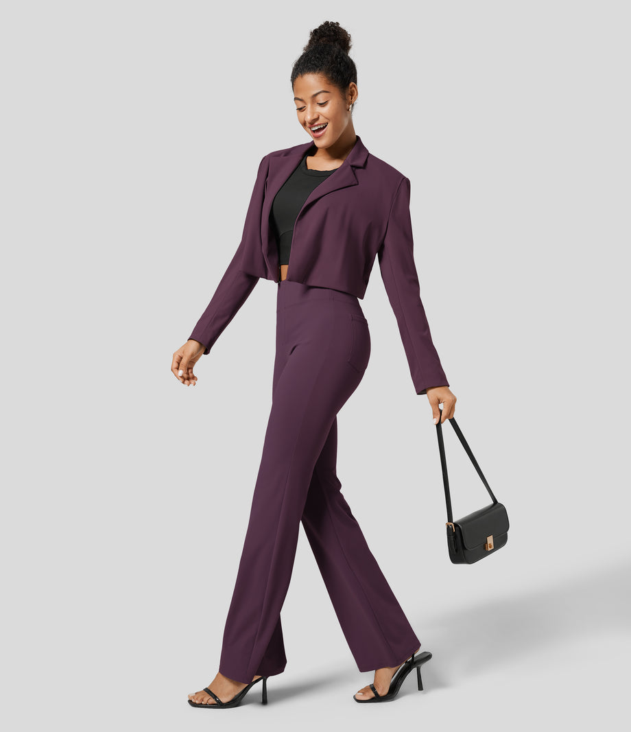 Halara Flex™ High Waisted Back Side Pocket Slight Flare Work Pants - Night's Purple