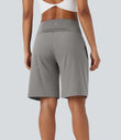SoftlyZero™ Airy High Waisted Pockets Cool Touch Yoga Bermuda Shorts - Steeple Gray