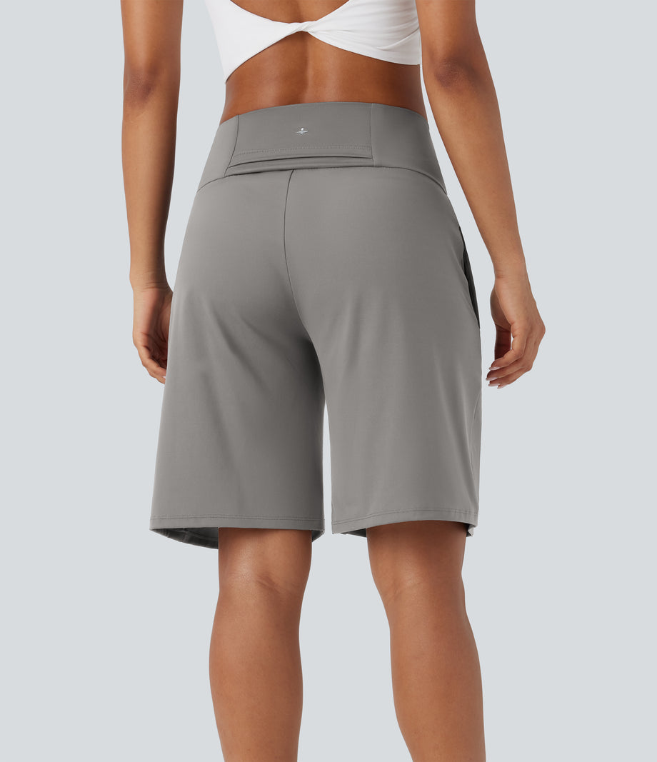 SoftlyZero™ Airy High Waisted Pockets Cool Touch Yoga Bermuda Shorts - Steeple Gray