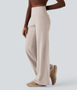 DayStretch High Waisted Tummy Control Wide Leg Baggy Yoga Pants with Pockets - Oat Milk