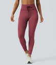 High Waisted Drawstring Striped Yoga Leggings with Pockets - Crimson Rose