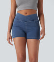 Halara Flex™ High Waisted Crossover Pocket Denim Casual Shorts 3" - Washed Denim Bleached Blue