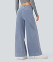 Halara Flex™ High Waisted Pockets Washed Casual Wide Leg Jeans - Blue Ice Denim