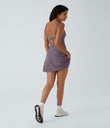 SoftlyZero™ Plush Double Straps 2-Piece Pocket Slip Dance Active Dress A-D Cups - Tulip Purple