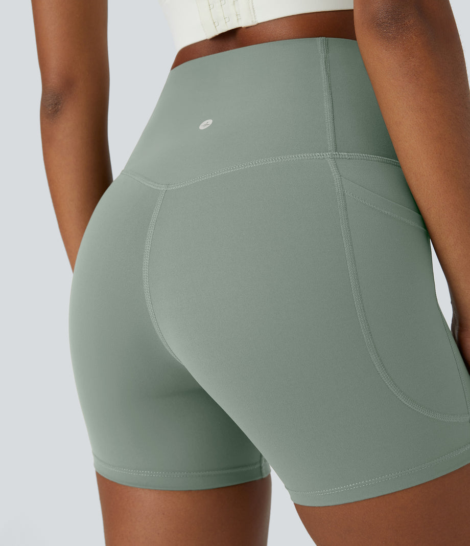 Halara UltraSculpt™ High Waisted Tummy Control Side Pocket Shaping Training Biker Shorts 5'' - Iceberg Green