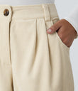 Mid Rise Zipper Pocket Corduroy Casual Pants - White Swan