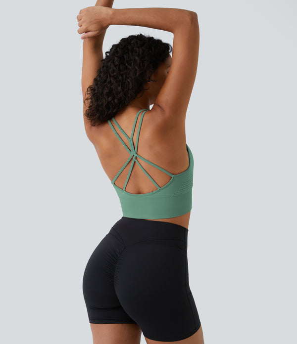 OneForm Seamless Flow Low Support Ruched Double Straps Sports Bra A-D Cups - Granite Green
