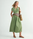 Breezeful™ V Neck Short Sleeve Pocket Tie Back Quick Dry Midi Casual Dress-Longer Length - Stone Blue
