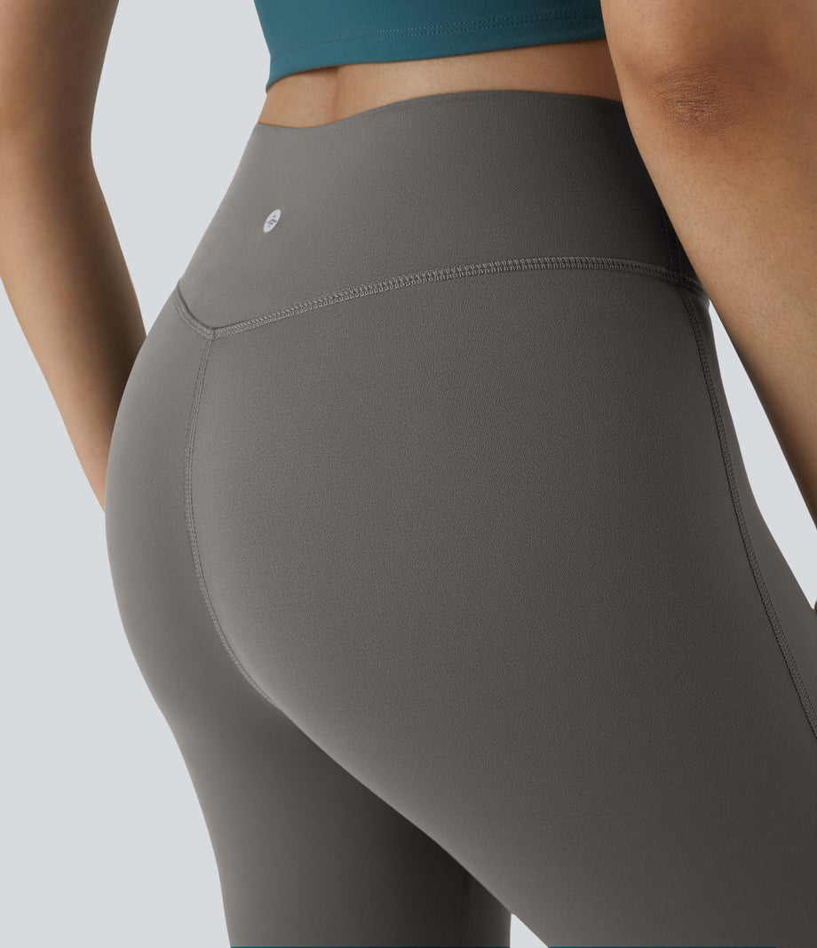 DayStretch High Waisted Crossover Flare Yoga Leggings - Deep Red Grey