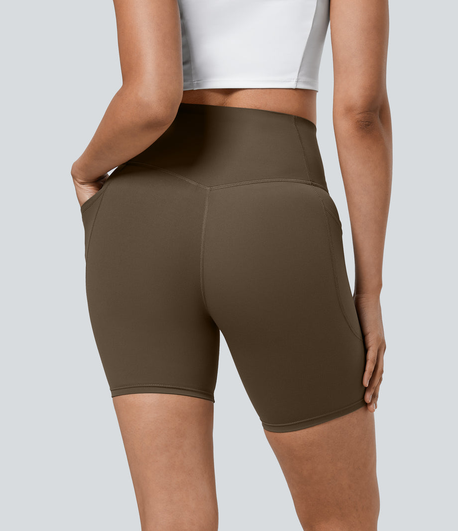 Halara UltraSculpt™ High Waisted Tummy Control Pocket Shaping Training Biker Shorts 7'' - Thick Earthy Brown