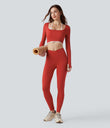 SoftlyZero™ High Waisted Crossover Contrast Lace Pocket Yoga Leggings-UPF50+ - Valiant Poppy