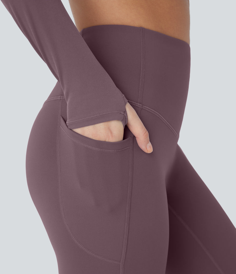 SoftlyZero™ Plush Thermal High Waisted Tummy Control Pocket Workout Leggings - Dark Plum