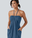 Halter Tie Back Mini Resort Dress with Pockets - Stellar