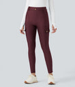 High Waisted Sheen 7/8 Leggings with Pockets - Evening Red