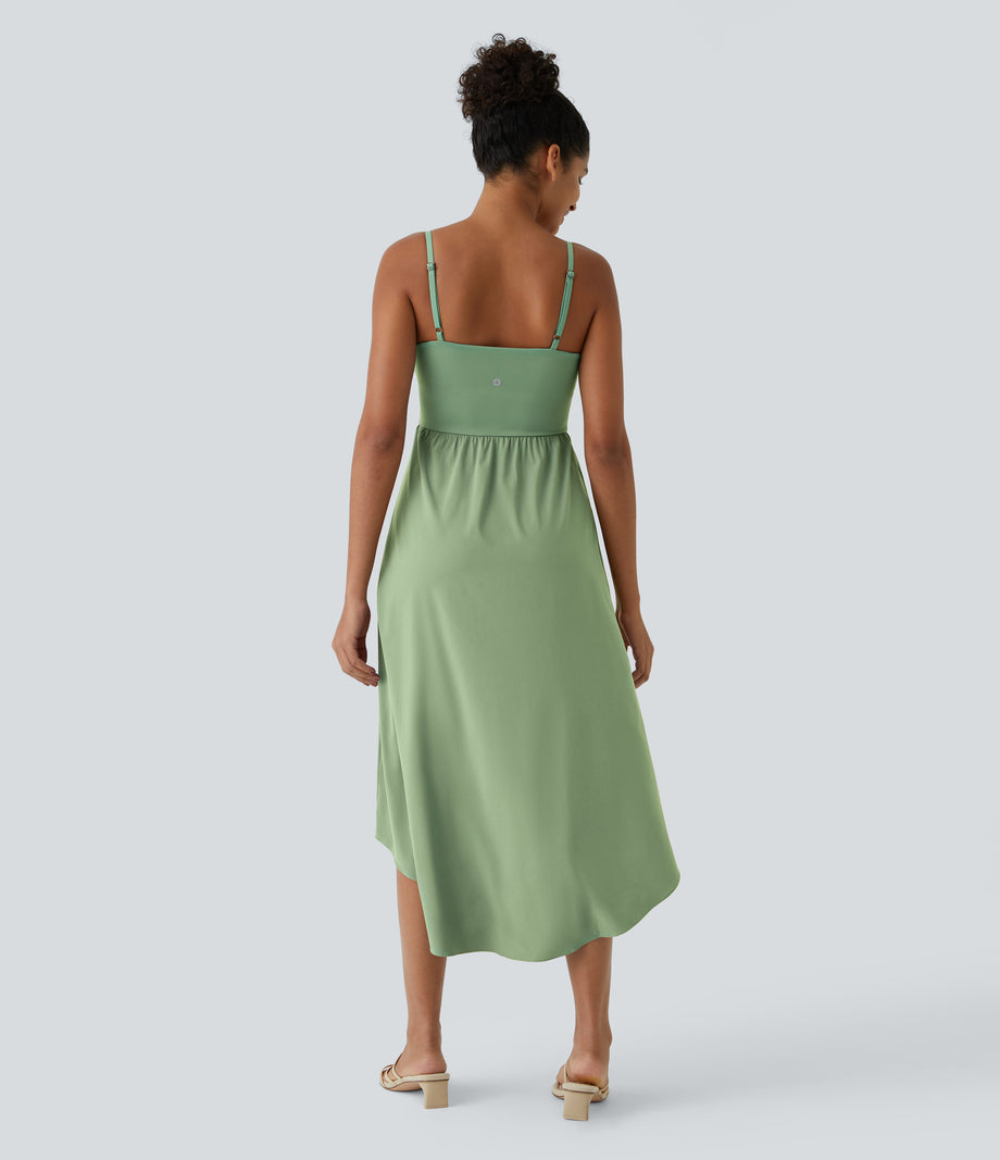 Breezeful™ High Low 2-Piece Pocket Flowy Midi Quick Dry Casual Dress - Hot Wasabi - Green