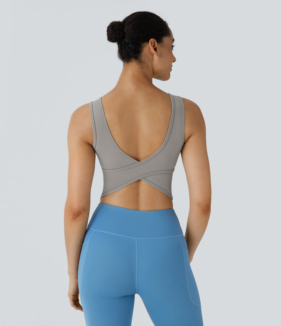 U Neck Crossover Barre Ballet Dance Tank Top A-D Cups - Ghost Gray
