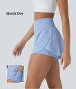 SoftlyZero™ QuickDry High Waisted Tummy Control Reflective Dots Crossover Hem 2-in-1 Running Shorts 3'' with Pockets - Sky Blue
