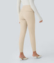 High Waisted Tummy Control Decorative Back Zipper Pockets Herringbone Work Leggings - Earthy Brown
