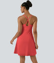 SoftlyZero™ Airy Cut Out 2-in-1 Pocket Cool Touch Longer Active Dress-UPF50+ - Poinsettia