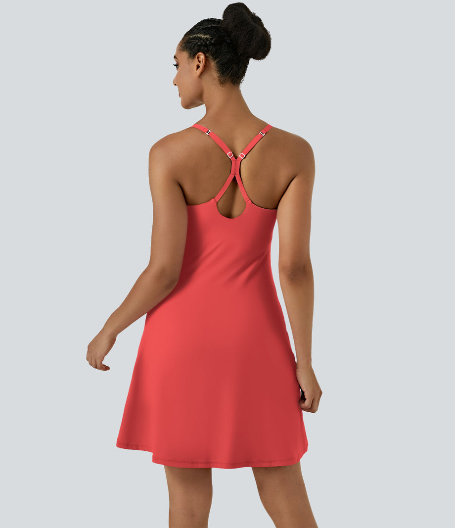 SoftlyZero™ Airy Cut Out 2-in-1 Pocket Cool Touch Longer Active Dress-UPF50+ - Poinsettia